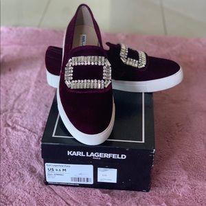 Diamond Studded Merlot Velvet Slip Ons